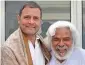  ?? — PTI ?? Congress president Rahul Gandhi with Praja Gayakudu Gaddar in New Delhi on Friday.