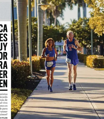  ??  ?? Jeannie Rice y Gene Dykes después de correr la Media Maratón de Nápoles, el pasado 19 de enero, donde nuevamente lo dieron todo.