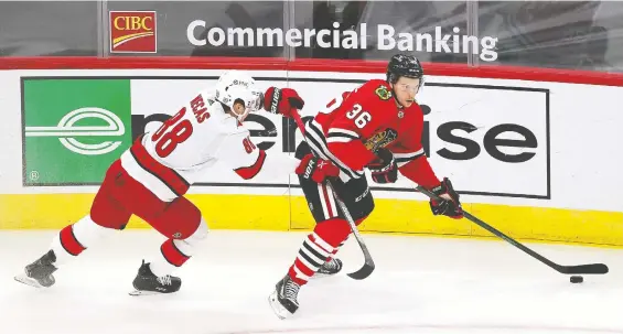  ?? JONATHAN DANIEL/GETTY IMAGES FILES ?? Matthew Highmore has been limited this season to 24 games for the Chicago Blackhawks after last summer's breakthrou­gh in nine playoff games.