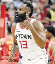  ?? Michael Wyke / Associated Press ?? Star guard James Harden produced the fourth 60-point game of his career during the Rockets’ rout of Atlanta on Saturday at Toyota Center.