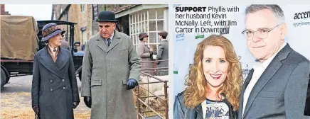  ?? ?? SUPPORT Phyllis with her husband Kevin McNally. Left, with Jim Carter in Downton