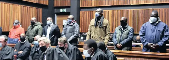  ?? | ITUMELENG ENGLISH ANA ?? SEVEN men arrested in connection with the multibilli­on rand VBS heist appeared in the Palm Ridge Court, the group faces charges of racketeeri­ng, fraud, corruption and money laundering.