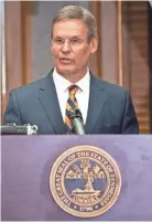  ?? COURTNEY PEDROZA/THE TENNESSEAN ?? Gov. Bill Lee speaks during a news conference March 12 in the Old Supreme Court Chambers at the state Capitol in Nashville.