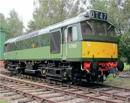  ?? Andy Coward ?? Specially posed for Railways Illustrate­d, D7659 stands outside the workshops at Rowsley South on October 7, a few days before it returned to passenger service for the first time since 1998.