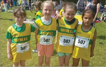  ??  ?? Boyne AC’s Under-9 team at the Leinsters, (l to r) Kate O’Donnell, Lauren Faulkner, Sadhbh O’Donoghue and Wannita McCabe.