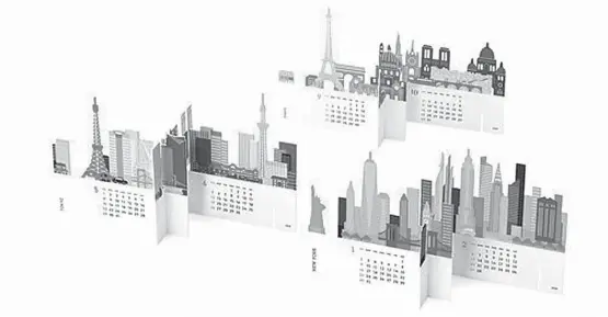  ?? The Associated Press ?? ABOVE: This image provided by MOMA Design Store shows a city landscape calendar. A great-looking desk calendar offered at MOMA from Japanese studio Good Morning features 3D cityscapes of Tokyo, New York and Paris. Interlock the shapes on the provided display stand to showcase the 12 monthly calendars and the skylines.