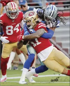  ??  ?? San Francisco 49ers wide receiver Jalen Hurd (17) scores against Dallas Cowboys cornerback Donovan Olumba during the first half of an NFL preseason football game in Santa Clara, on Saturday. AP PHOTO/ JOSIE LEPE