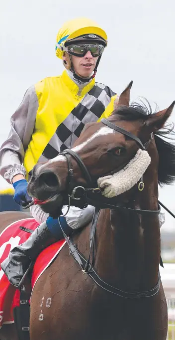  ?? Picture: AAP ?? Jockey Michael Dee returns to scale on Prince of Sussex after claiming victory in the Ladbrokes Showdown yesterday