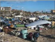  ?? RUSS BYNUM—ASSOCIATED PRESS ?? In this Oct. 14, 2018photo clay pots are scattered in what used to be Dena Frost’s pottery business along the main highway through Mexico Beach, Fla. Hurricane Michael devastated the small beach community of about 1,000 people. It wrecked the mayor’s hardware store and the only grocery store in town. It splintered beachfront condos and smashed the inn where tourists have stayed for four decades. It reduced seafood restaurant­s to rubble and literally broke the bank.