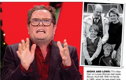  ?? PA ?? highs AND LOWs: TV’s Alan Carr on Loose Women last week. Above, front left: With his family in 1985, when he was aged nine