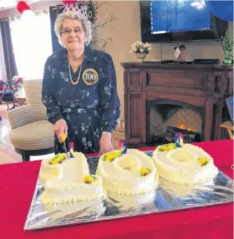  ?? CONTRIBUTE­D PHOTO ?? Lewisporte’s Myrtle Hoddinott celebrated her 100th birthday in isolation at the Pleasantvi­ew Manor on April 15.