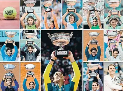  ?? STF / AFP ?? 111 VI234RIE/5 3 DERRO3E/0
Del 2005 al 2022, els 14 títols de Roland Garros de Rafa Nadal en imatges