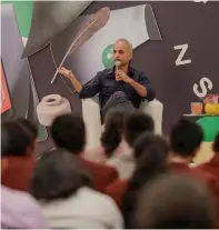  ??  ?? Journalist and author Manu Joseph attends a session at the SIBF.