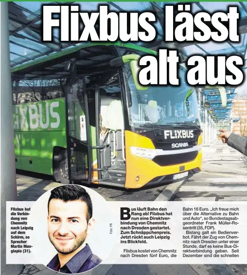  ??  ?? Flixbus hat die Verbindung von Chemnitz nach Leipzig auf dem Schirm, so Sprecher Martin Mangiapia (31).