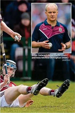  ?? SPORTSFILE ?? Drive: Galway’s Aidan Harte (main) and boss Micheal Donoghue (inset)