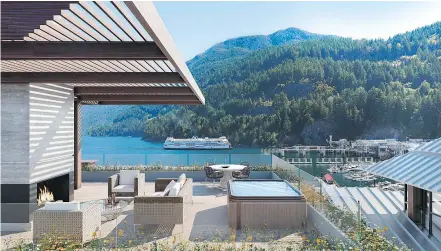  ??  ?? An artist’s rendering of the outdoor space of a penthouse suite at Horseshoe Bay in West Vancouver.