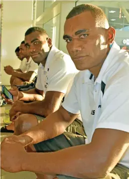  ?? Photo: Waisea Nasokia ?? Fiji Airways Drua Eroni Sau and Mosese Voka at the Nadi Internatio­nal Airport September 26, 2017.