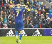  ?? Rui Vieira Associated Press ?? ANDRIY YARMOLENKO of Ukraine reacts during a 1-0 loss. His inadverten­t header was the difference.