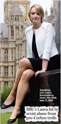  ??  ?? Speaking out: Laura Kuenssberg. Inset, the Mail, May 11, 2016