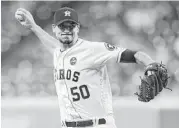  ??  ?? Astros righthande­r Charlie Morton delivers seven innings of one-run baseball while striking out five and walking one on his way to the victory.