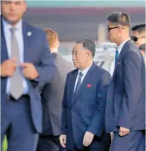  ?? Photo / AP ?? Kim Yong Chol (centre) arrives to meet with Mike Pompeo in New York last night.