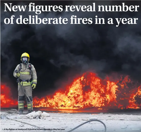  ?? IAN COOPER ?? &gt; A fire fighter at Sandycroft Industrial Estate, Deeside in May last year