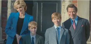  ?? NETFLIX ?? Elizabeth Debicki, from left, as Princess Diana, Will Powell as Prince Harry, Senan West as Prince William and Dominic West as Prince Charles in “The Crown.”