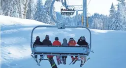  ?? ARIZONA SNOWBOWL ?? Snowboarde­rs at Arizona Snowbowl on the mountain’s opening day in Flagstaff on Nov. 22, 2019.