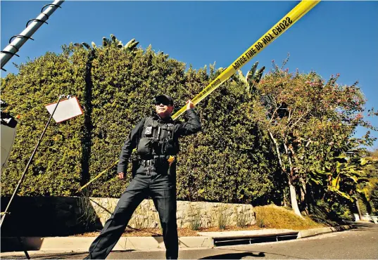  ?? ?? Police cordon off the area near the Beverly Hills home of Clarence and Jacqueline Avant, inset, after the 81-year-old philanthro­pist was killed during a burglary. Police have charged Aariel Maynor, left, with breaking into the property, far left, and murdering the music mogul’s wife