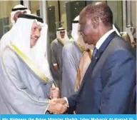  ??  ?? His Highness the Prime Minister Sheikh Jaber Mubarak Al-Hamad AlSabah bids farewell to Cote d’Ivoire’s President Alassane Ouattara.