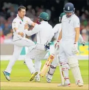  ??  ?? Pakistan’s Yasir Shah (left) celebrates the wicket of England’s
Gary Ballance at the Lord’s on Sunday. REUTERS