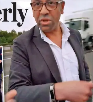  ??  ?? Flashpoint: James Cleverly is filmed by another motorist after the crash. Left, the Land Rover which was involved in the collision