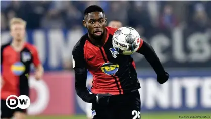  ??  ?? Hertha Berlin Jordan Torunarigh­a was allegedly the target for racist abuse from a member of the Honduras national team