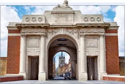  ??  ?? heroes: The Menin Gate Memorial For The Missing in Ypres and a memorial service being held there, inset left
