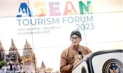  ?? ?? TRAVEl cluB minister sandiaga describes several preparatio­ns for the Asean Tourism Forum 2023 in Yogyakarta