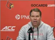  ?? TIMOTHY D. EASLEY - THE ASSOCIATED PRESS ?? University of Louisville athletic director Vince Tyra speaks to the media during a news conference in Louisville, Ky., Sunday, Nov. 11, 2018. Tyra announced the terminatio­n of head football coach Bobby Petrino, along with three of his assistants.