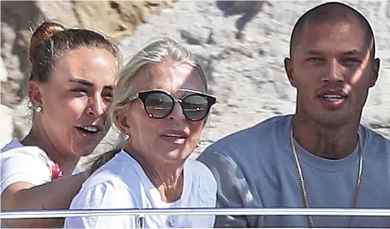  ??  ?? Plain sailing: Chloe Green with mother Tina and boyfriend Jeremy Meeks on a speedboat near their £100million yacht in Monaco