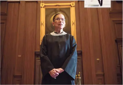  ?? Washington Post via Getty Images ?? Supreme Court Justice Ruth Bader Ginsburg celebrates 20 years on the bench on Aug. 30, 2013 at the U.S. Supreme Court in Washington, D.C. Above right, justices descend the steps of the Supreme Court in 2005.