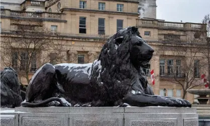  ?? Photograph: Dave Rushen/SOPA Images/REX/Shuttersto­ck ?? One of Trafalgar Square’s lion statues. The number of sculptures in London that feature animals, almost 100, is double that of named women.