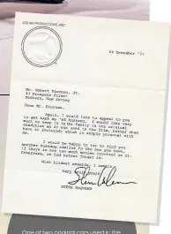  ??  ?? One of two original cars used in the film was at the launch. Here’s McQueen’s letter to the car’s third owner, Robert Kiernan, who bought it for $6,000 in 1974. roughly equivalent to $42,000 today