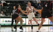  ?? ELLIOTT PORTILLO — CAL POLY HUMBOLDT ?? Humboldt’s Madison Parry drives against the Stanislaus State defense during the two teams’ first matchup in December. Parry led the team with 16 points as the ‘Jacks beat the Warriors in Thursday’s rematch.