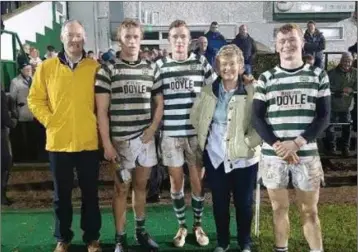  ??  ?? Proud parents Frank and Ciara Marmion with sons Eoin, Shane and Killian who played for Greystones against Old Wesley.