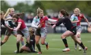  ??  ?? Fiona Pocock of Harlequins tries to break clear against Saracens. Photograph: Steve Bardens/Getty Images for Harlequins