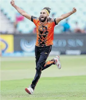  ?? Picture: ANESH DEBIKY/GALLO IMAGES ?? HOWZAT!: Giants superstar Imran Tahir celebrates another wicket during the Mzansi Super League match against the Durban Heat at Kingsmead in Durban last week