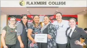  ??  ?? Past and present Flaxmere College head girls (from left) Amanda Hill, Adele Eparaima, Lisa Pohatu, Mariana Te Pou, Charlesire­ne Kendrick, Sharma Moss (current head girl).