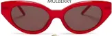  ??  ?? EMMA CAT’S EYE SUNGLASSES IN HIBISCUS RED, £200, MULBERRY