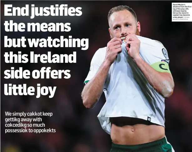  ??  ?? David Meyler’s absence from the first leg of the play-offs will been keenly felt as the stand-in captain has become a key player STEPHEN McCARTHY/SPORTSFILE