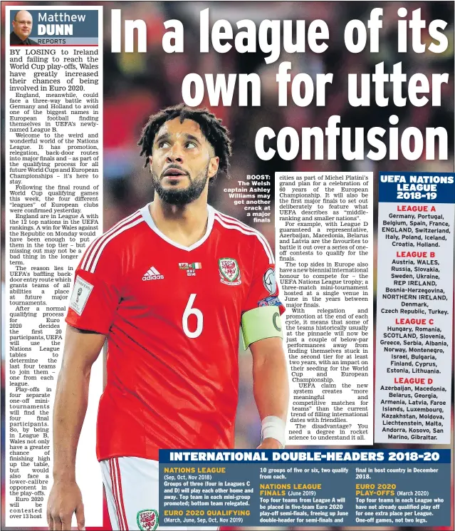  ?? Picture: NICK POTTS ?? BOOST: The Welsh captain Ashley Williams may get another crack at a major finals