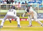  ??  ?? Dean Elgar’s knock in the first innings was the bright spot for South Africa at Visakhapat­nam. ANI PHOTO