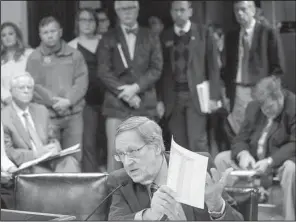  ?? Arkansas Democrat-Gazette/BENJAMIN KRAIN ?? Rep. Jack Ladyman, R-Jonesboro, asks the House Public Health, Welfare and Labor Committee on Thursday to approve his bill allowing fluoride exemptions for more small water systems.